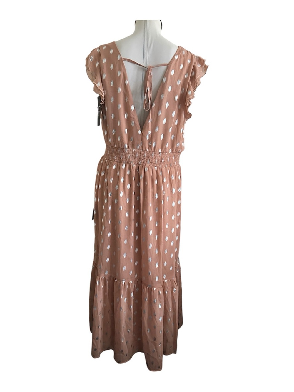 Lulu’s Cause to Celebrate Peach Pink Silver Ruffle Tiered Midi Dress NWT XL - Picture 11 of 16